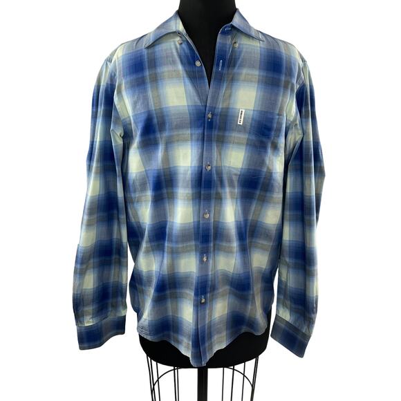 BEN SHERMAN Spearmint Blue Plaid Modern Fit Button-Down Long Sleeve Top Shirt M - Picture 1 of 6